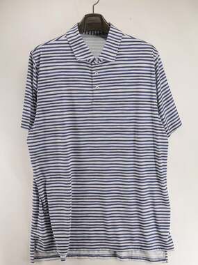 B Draddy Sport Golf Polo Shirt Mens XL Blue White Striped Performance Stretch